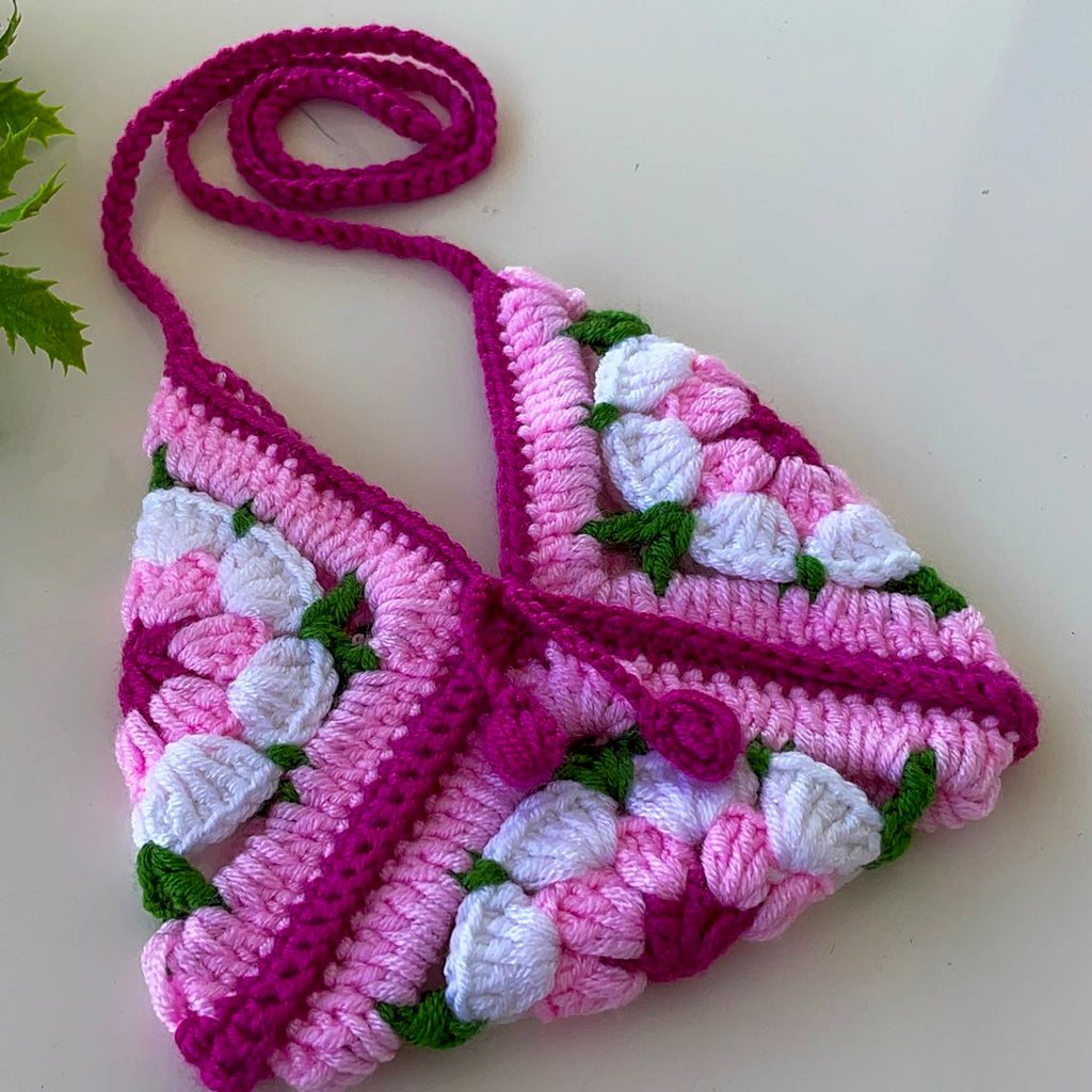 Crochet Granny Square Bag Pattern PDF, Handmade Puff Flower Floral Shoulder Bag Tutorial