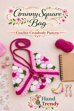 Crochet Granny Square Bag Pattern PDF, Handmade Puff Flower Floral Shoulder Bag Tutorial