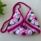 Crochet Granny Square Bag Pattern PDF, Handmade Puff Flower Floral Shoulder Bag Tutorial