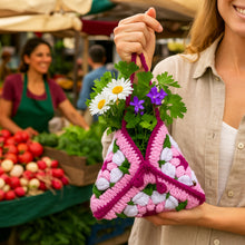 Crochet Granny Square Bag Pattern PDF, Handmade Puff Flower Floral Shoulder Bag Tutorial