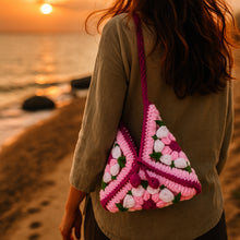 Crochet Granny Square Bag Pattern PDF, Handmade Puff Flower Floral Shoulder Bag Tutorial