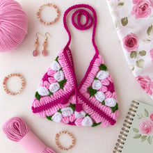 Crochet Granny Square Bag Pattern PDF, Handmade Puff Flower Floral Shoulder Bag Tutorial