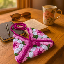 Crochet Granny Square Bag Pattern PDF, Handmade Puff Flower Floral Shoulder Bag Tutorial