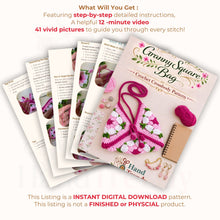 Crochet Granny Square Bag Pattern PDF, Handmade Puff Flower Floral Shoulder Bag Tutorial