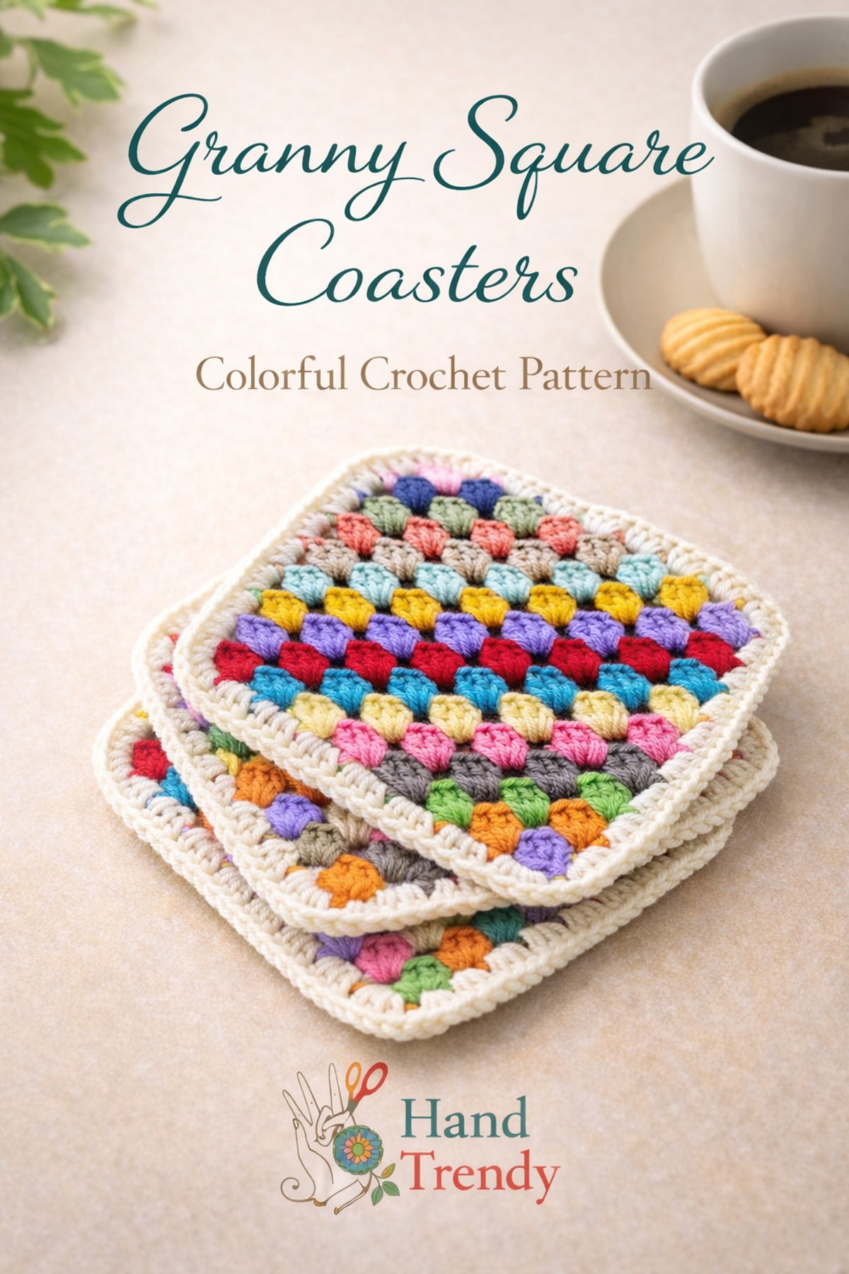 Crochet Granny Square Coaster Pattern, Colorful Mug Rug Design for Beginner Friendly Table Decor