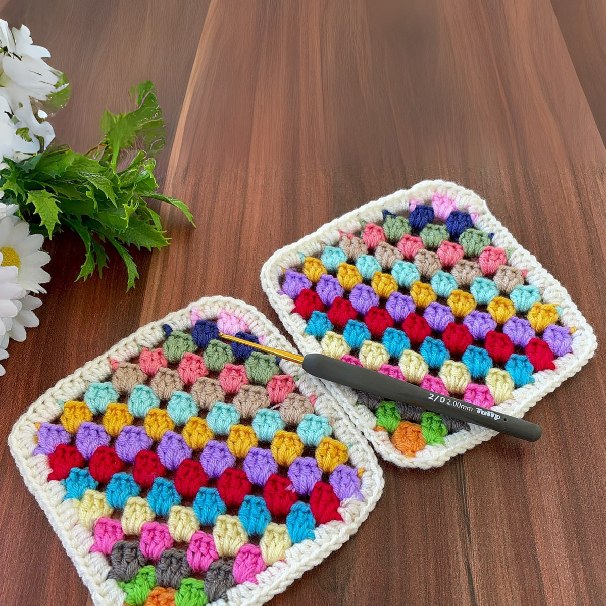 Crochet Granny Square Coaster Pattern, Colorful Mug Rug Design for Beginner Friendly Table Decor