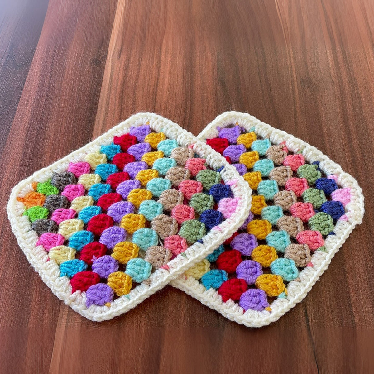 Crochet Granny Square Coaster Pattern, Colorful Mug Rug Design for Beginner Friendly Table Decor