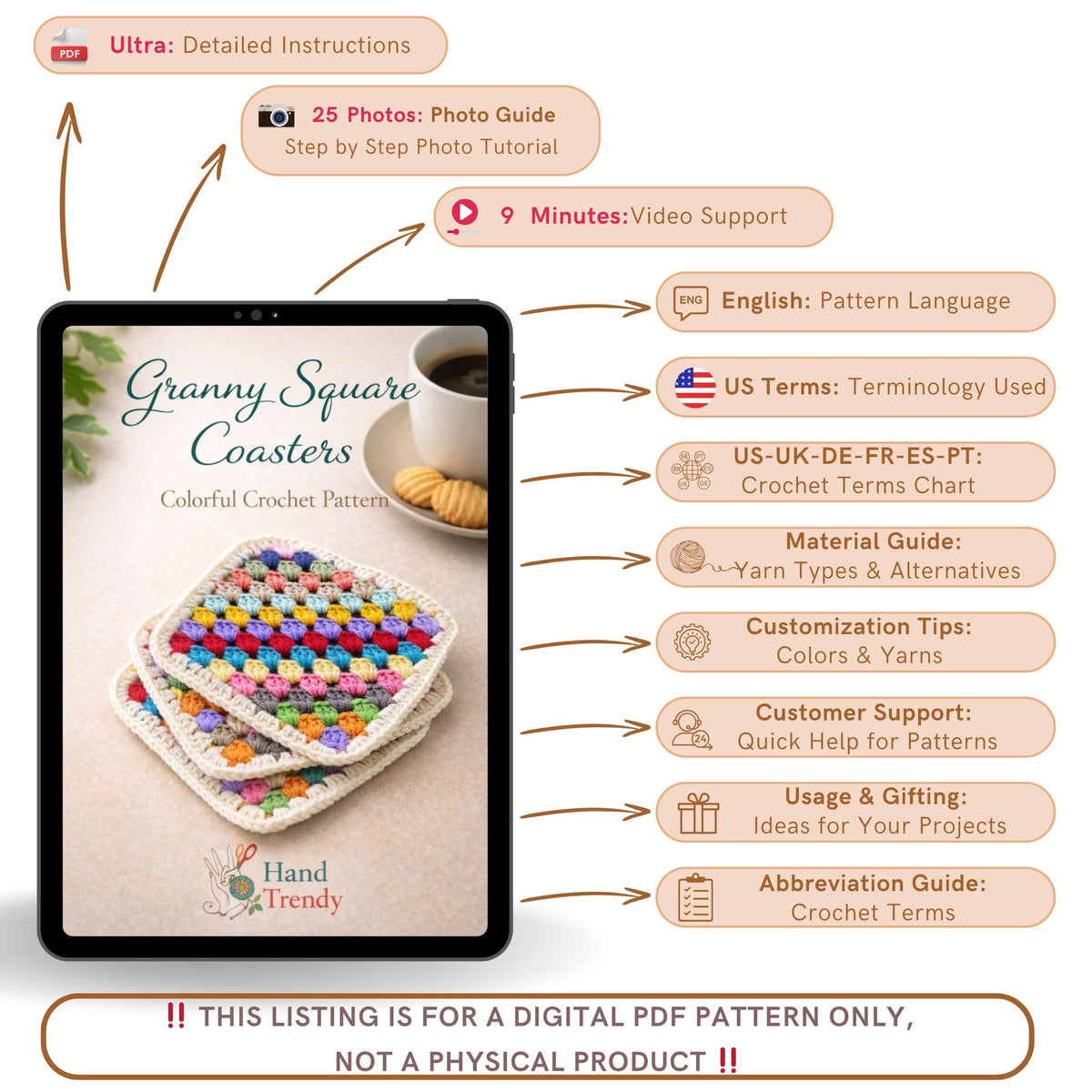 Crochet Granny Square Coaster Pattern, Colorful Mug Rug Design for Beginner Friendly Table Decor