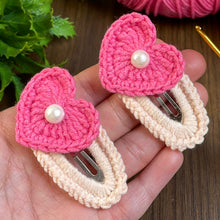Crochet Heart Hair Clip Pattern PDF, Pearl Heart Applique Design, Cute Snap Clip Cover