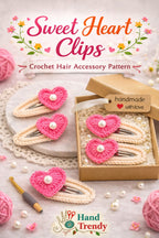 Crochet Heart Hair Clip Pattern PDF, Pearl Heart Applique Design, Cute Snap Clip Cover