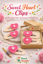 Crochet Heart Hair Clip Pattern PDF, Pearl Heart Applique Design, Cute Snap Clip Cover