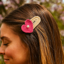 Crochet Heart Hair Clip Pattern PDF, Pearl Heart Applique Design, Cute Snap Clip Cover