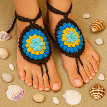 Crochet Motif Barefoot Sandals Pattern, Granny Style Foot Jewelry Design, Summer Beach Toe Anklet Sandals