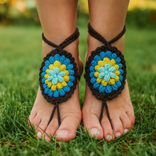 Crochet Motif Barefoot Sandals Pattern, Granny Style Foot Jewelry Design, Summer Beach Toe Anklet Sandals