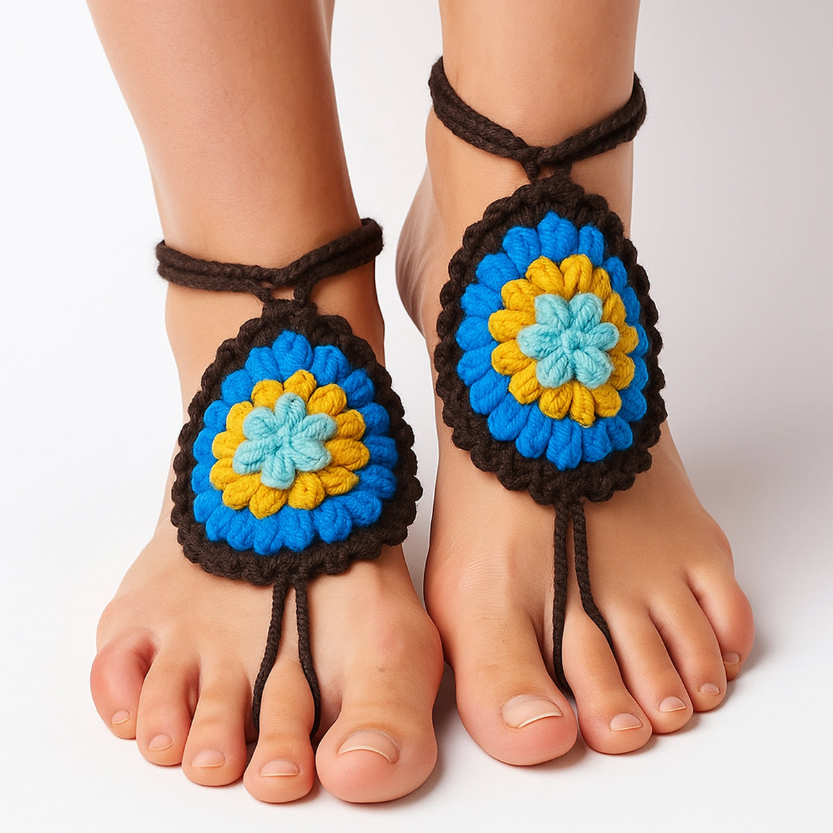 Crochet Motif Barefoot Sandals Pattern, Granny Style Foot Jewelry Design, Summer Beach Toe Anklet Sandals