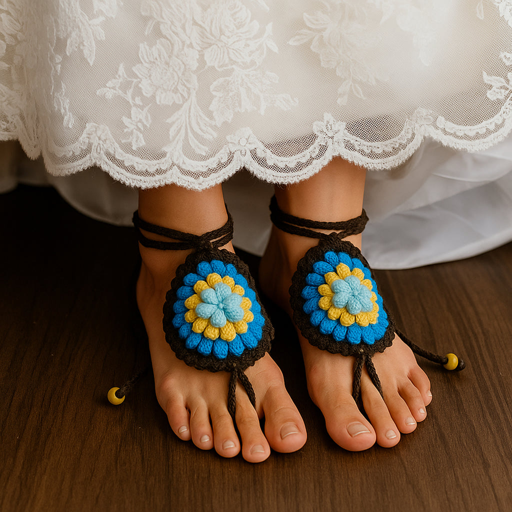 Crochet Motif Barefoot Sandals Pattern, Granny Style Foot Jewelry Design, Summer Beach Toe Anklet Sandals