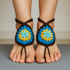 Crochet Motif Barefoot Sandals Pattern, Granny Style Foot Jewelry Design, Summer Beach Toe Anklet Sandals
