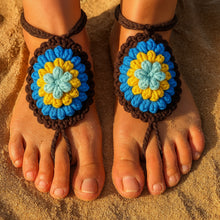 Crochet Motif Barefoot Sandals Pattern, Granny Style Foot Jewelry Design, Summer Beach Toe Anklet Sandals