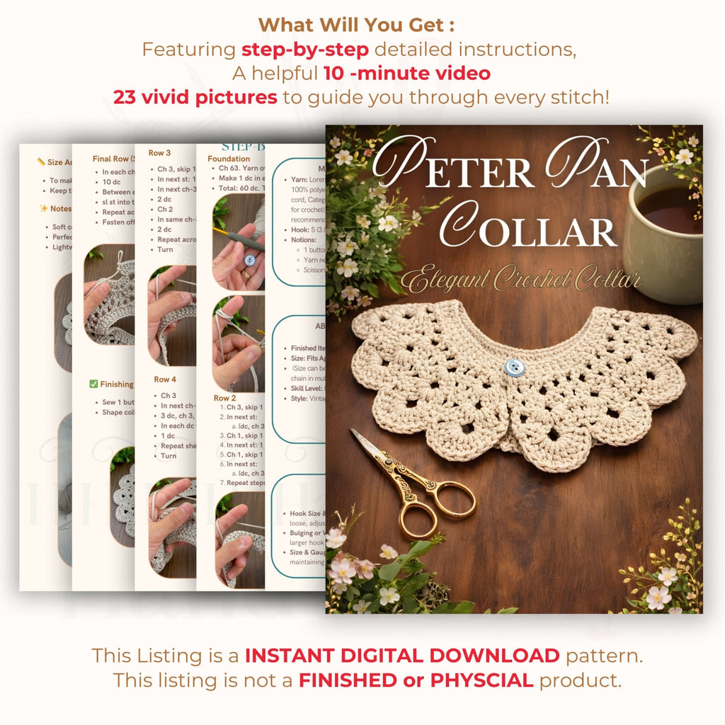 Crochet Peter Pan Collar Pattern For Detachable Vintage Style Lace Neck Accessory Design - Hand Trendy
