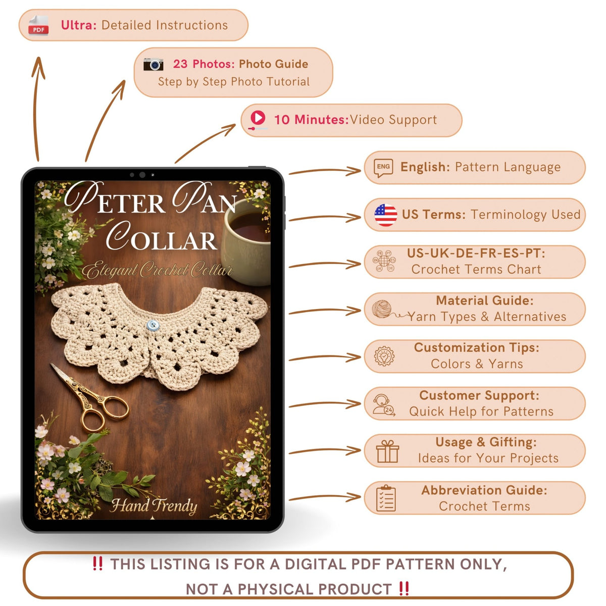 Crochet Peter Pan Collar Pattern For Detachable Vintage Style Lace Neck Accessory Design - Hand Trendy
