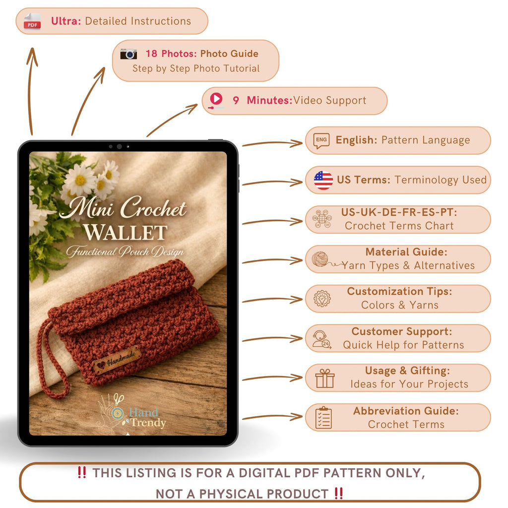 Crochet Pouch Pattern PDF Wallet Organizer Drawstring Phone Card Coin Holder