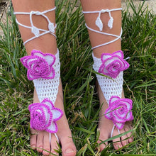 Crochet Rose Barefoot Sandals Pattern PDF, Floral Summer Beach Wedding Anklet Tutorial