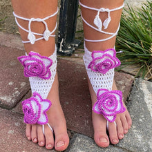 Crochet Rose Barefoot Sandals Pattern PDF, Floral Summer Beach Wedding Anklet Tutorial