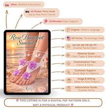 Crochet Rose Barefoot Sandals Pattern PDF, Floral Summer Beach Wedding Anklet Tutorial