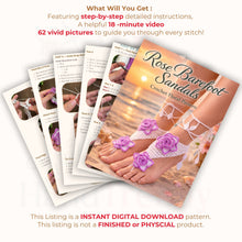 Crochet Rose Barefoot Sandals Pattern PDF, Floral Summer Beach Wedding Anklet Tutorial