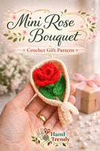 Crochet Rose Bouquet Pattern PDF with Mini Flower Gift Wrap Design for Valentine