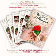 Crochet Rose Bouquet Pattern PDF with Mini Flower Gift Wrap Design for Valentine