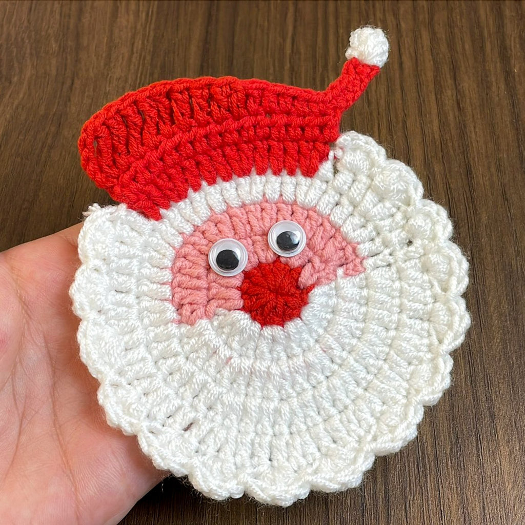 Crochet Santa Coaster Pattern Christmas Table Decor Holiday Drink Coaster DIY Festive Craft PDF - Hand Trendy