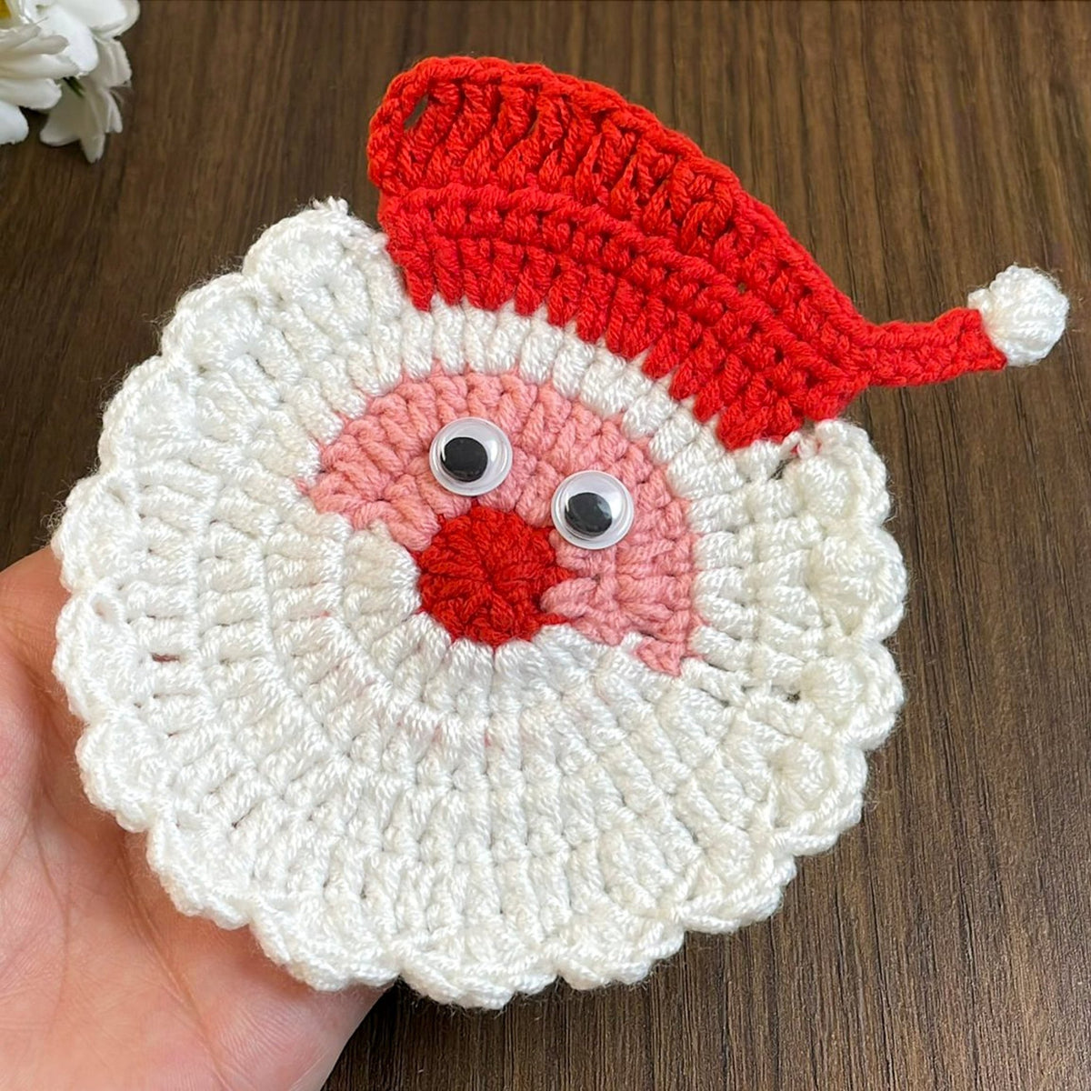 Crochet Santa Coaster Pattern Christmas Table Decor Holiday Drink Coaster DIY Festive Craft PDF - Hand Trendy