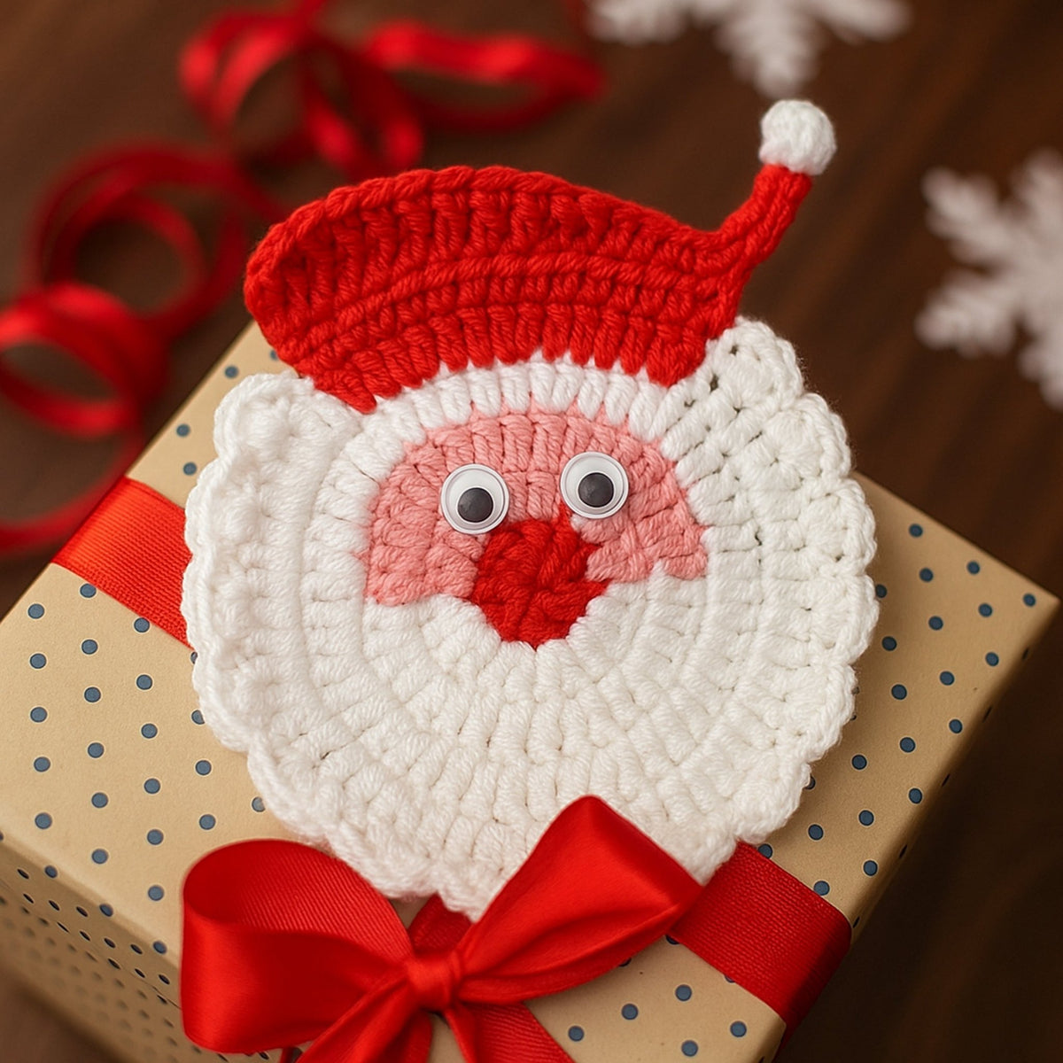 Crochet Santa Coaster Pattern Christmas Table Decor Holiday Drink Coaster DIY Festive Craft PDF - Hand Trendy