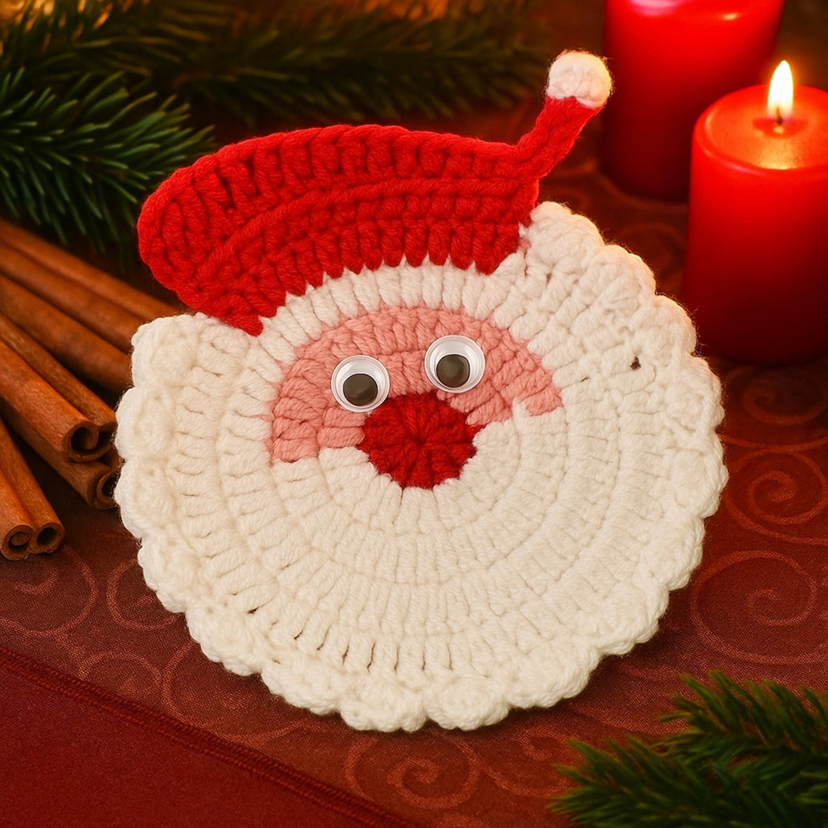 Crochet Santa Coaster Pattern Christmas Table Decor Holiday Drink Coaster DIY Festive Craft PDF - Hand Trendy