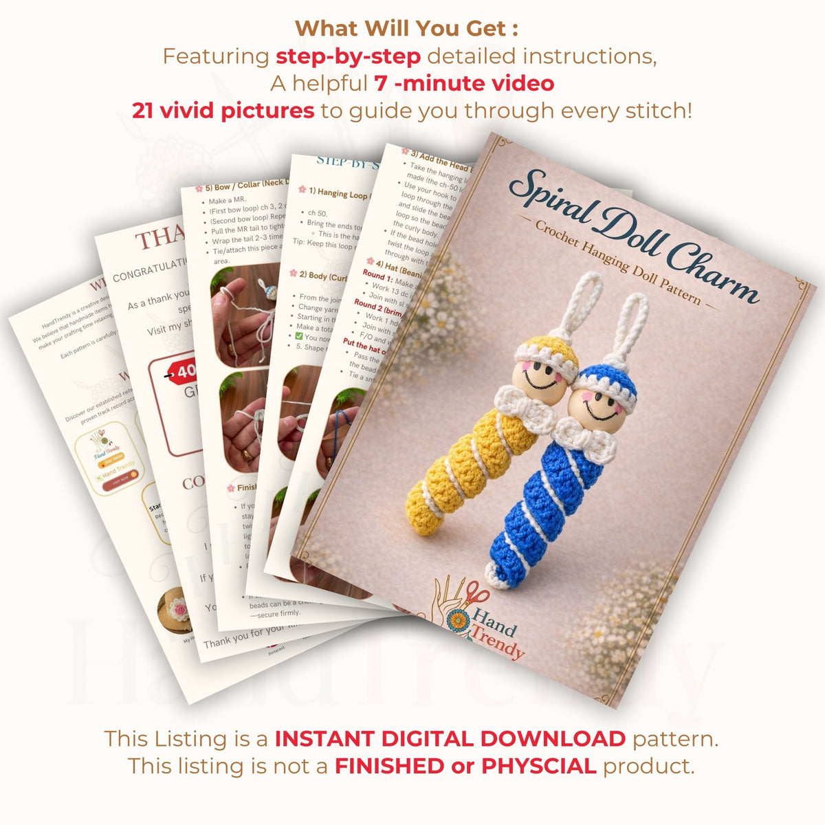 Crochet Spiral Doll Pattern PDF, Mini Hanging Toy Tutorial, Cute Twisted Body Design