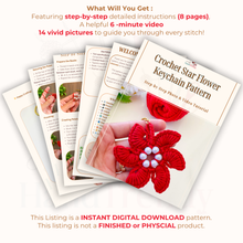 Crochet Star Flower Keychain Pattern PDF, 3D Floral Charm Tutorial, DIY Elegant Bag Accessory