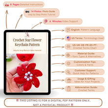 Crochet Star Flower Keychain Pattern PDF, 3D Floral Charm Tutorial, DIY Elegant Bag Accessory