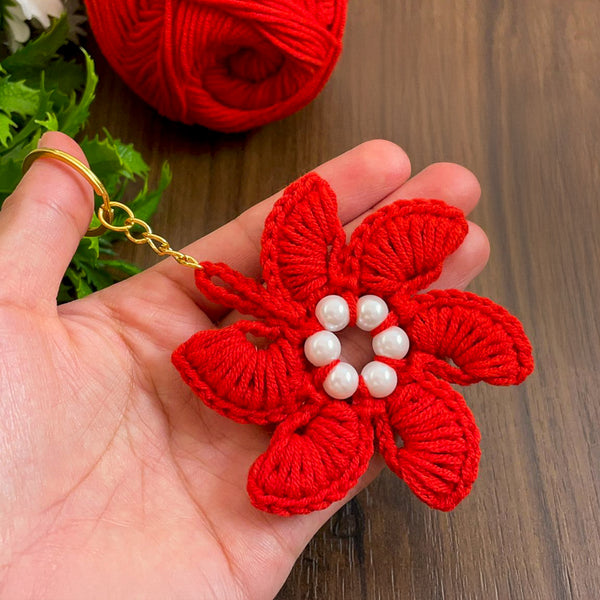 Crochet Star Flower Keychain Pattern PDF, 3D Floral Charm Tutorial, DIY Elegant Bag Accessory