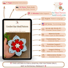 Crochet Star Motif Pattern PDF Instant Download For Geometric DIY Applique Blanket Square Home Decor - Hand Trendy