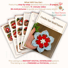 Crochet Star Motif Pattern PDF Instant Download For Geometric DIY Applique Blanket Square Home Decor - Hand Trendy