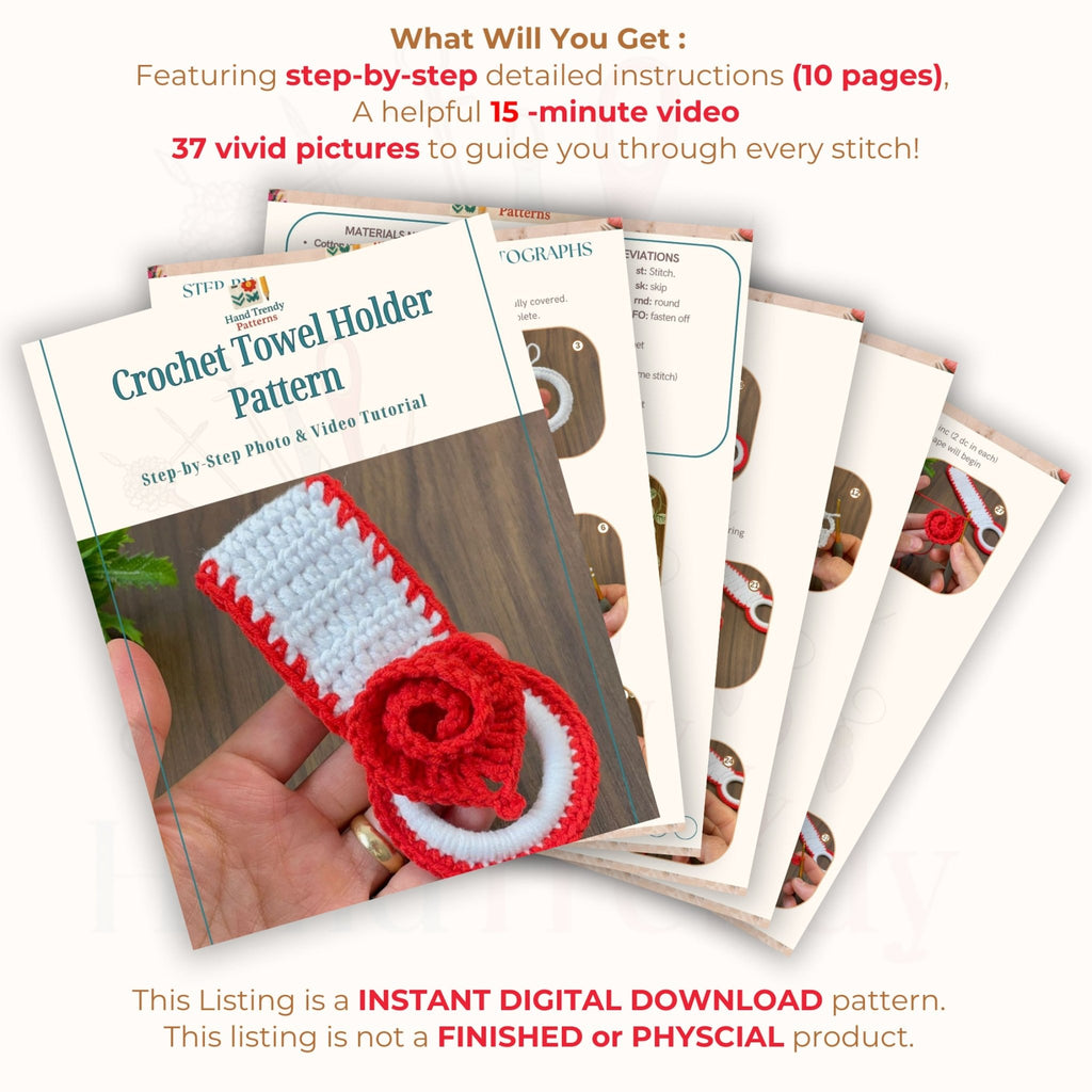 Crochet Towel Holder Pattern PDF Rose Loop Design For Kitchen Bathroom Organization - Hand Trendy