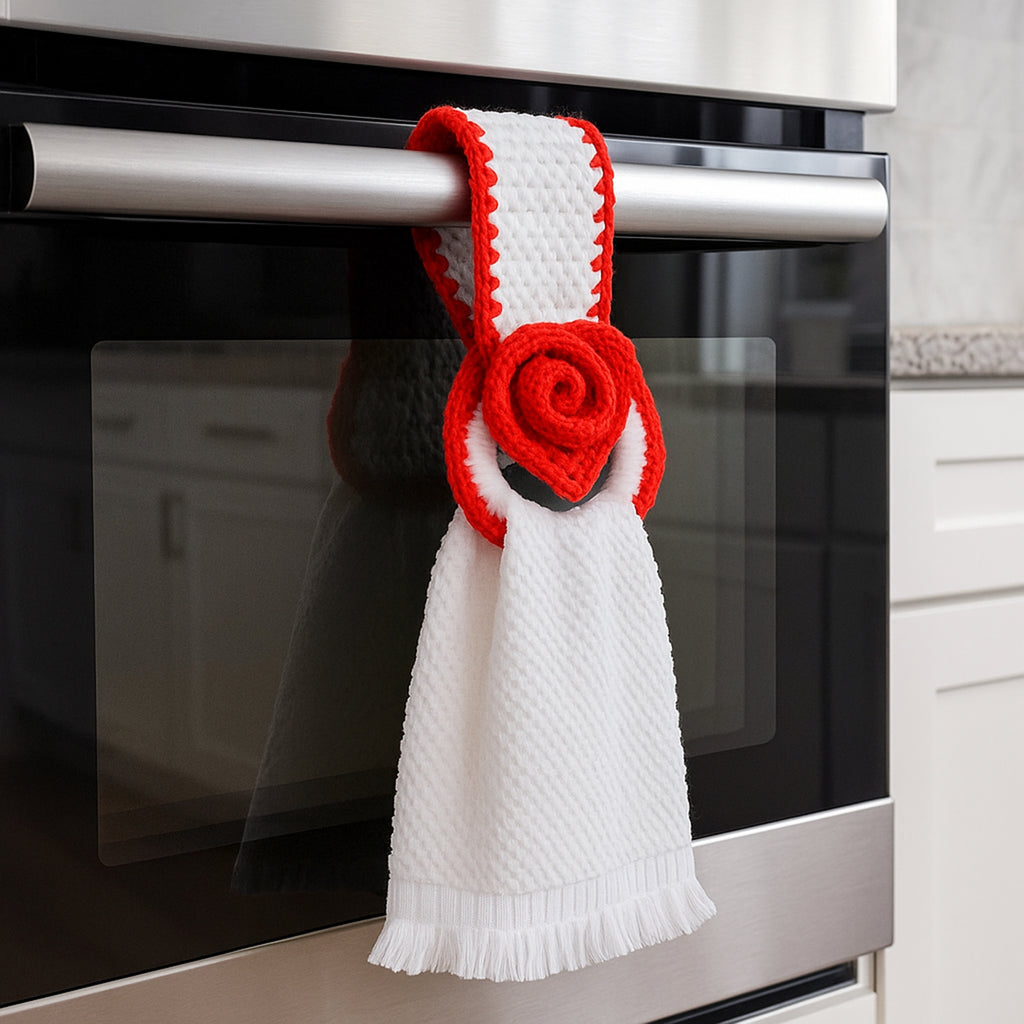 Crochet Towel Holder Pattern PDF Rose Loop Design For Kitchen Bathroom Organization - Hand Trendy