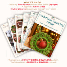 Crochet Xmas Wreath PDF Pattern, Festive DIY Holiday Wreath Tutorial