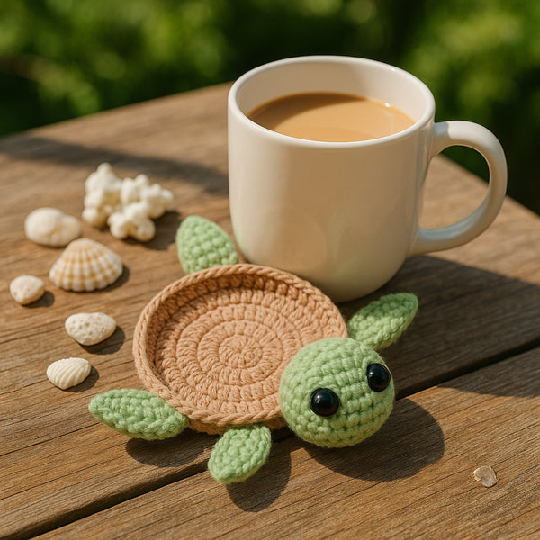 Cute Turtle Coaster Pattern PDF for Crochet Lovers, DIY Amigurumi Turtle Cup Holder Digital Download