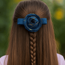 Denim Rose Hair Clip Pattern – Upcycled Fabric Flower Barrette PDF DIY