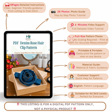 Denim Rose Hair Clip Pattern – Upcycled Fabric Flower Barrette PDF DIY