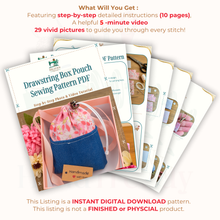 Drawstring Box Pouch Sewing Pattern – Mini Fabric Bag PDF Tutorial for Beginners