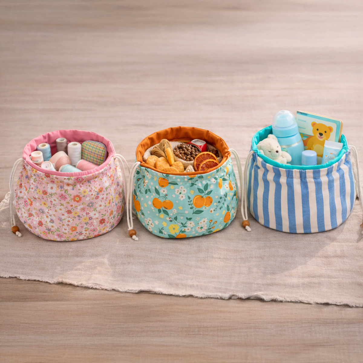 Drawstring Bag Sewing Pattern PDF For Lined Fabric Pouch Organizer Makeup Storage