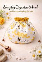 Drawstring Bag Sewing Pattern PDF For Lined Fabric Pouch Organizer Makeup Storage